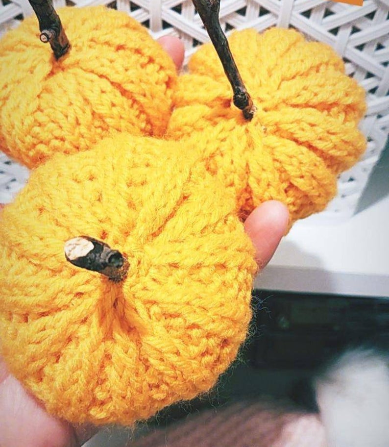 Knit Pumpkin with Natural Stick Stem
