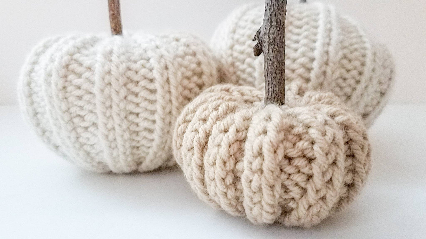 Knit Pumpkin with Natural Stick Stem