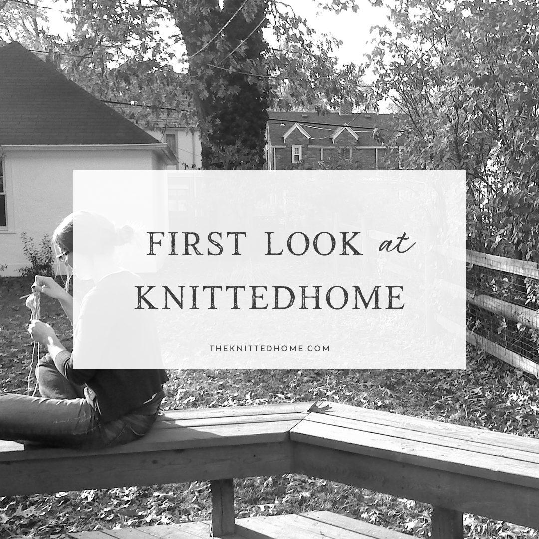 Knittedhome Annie knitting on a bench black and white